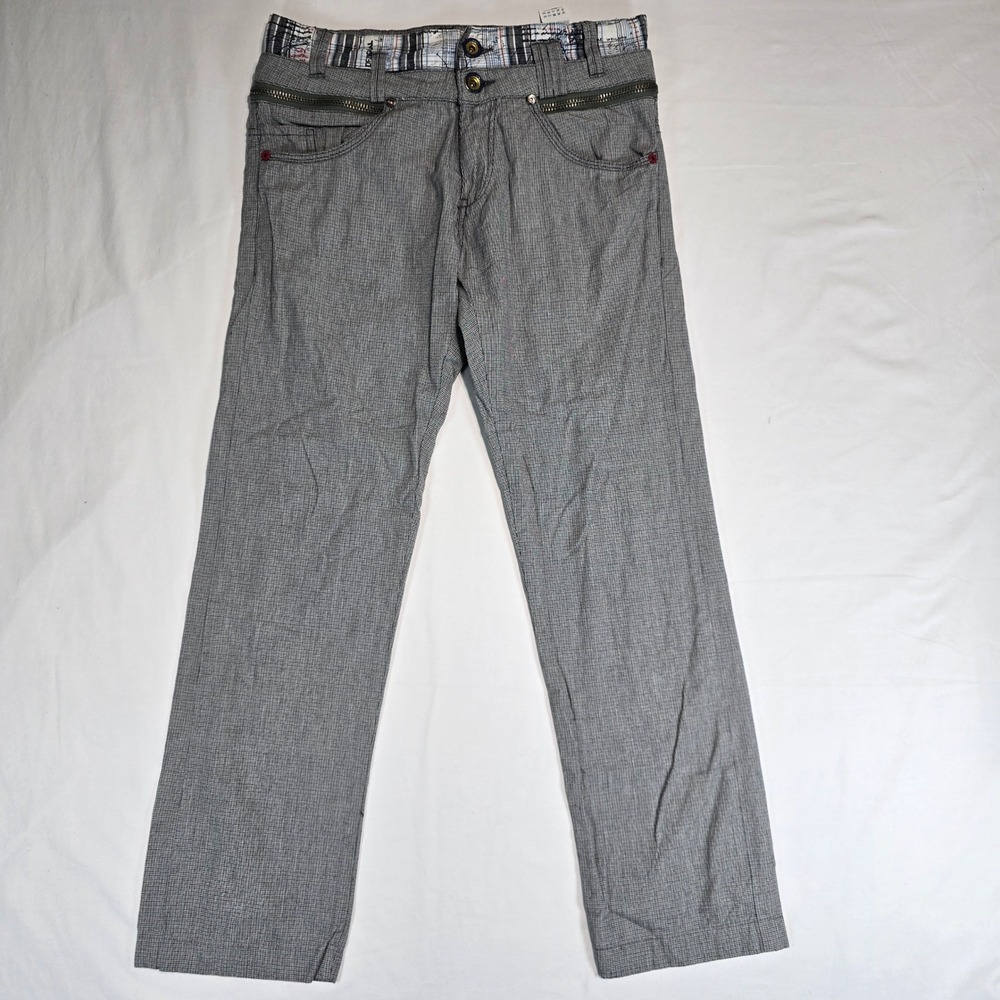 Desigual Grey Houndstooth Zipper Detail Straight Leg Pants 50P16B3 Size 28‎ Mens